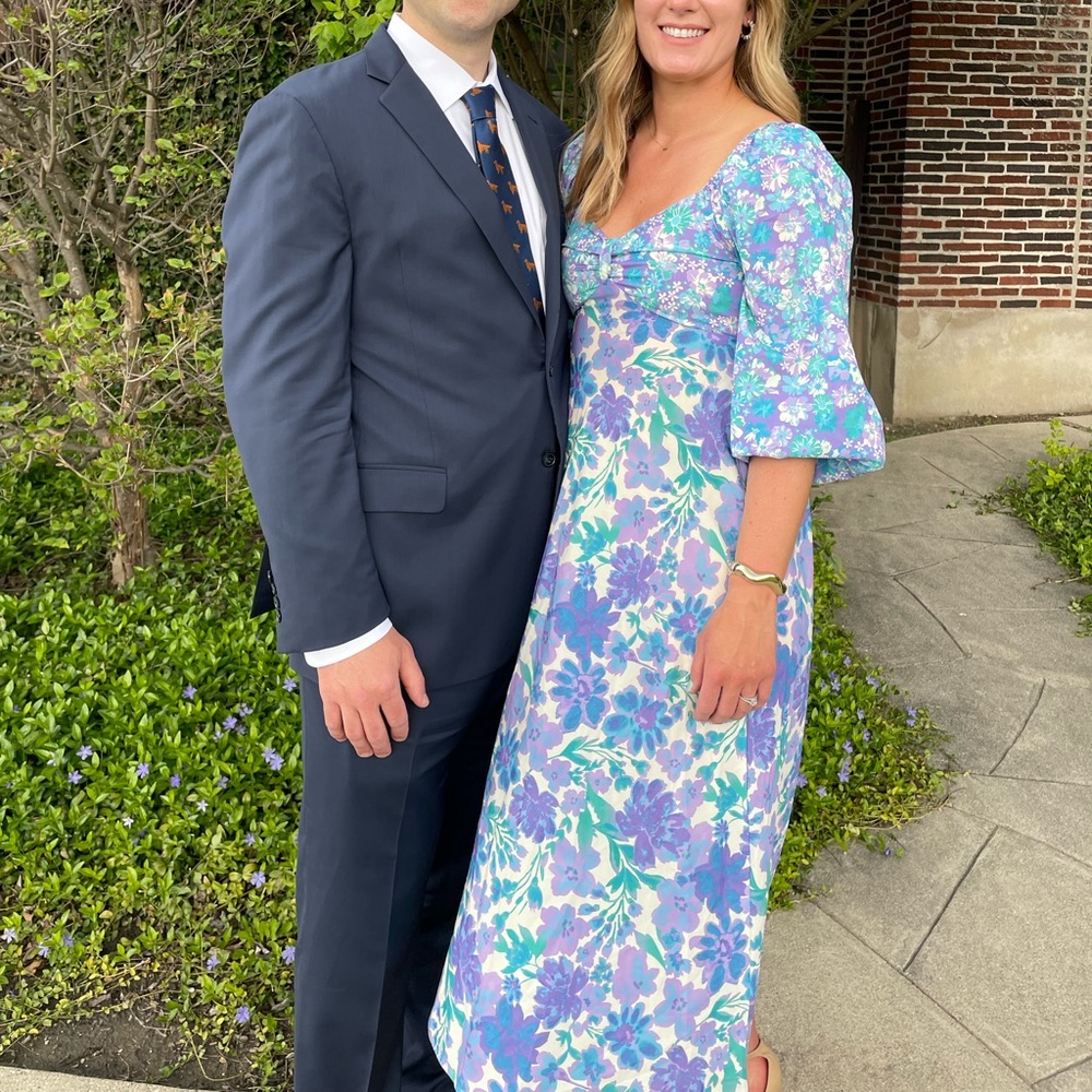 Floral Blue and Purple Midi Dress